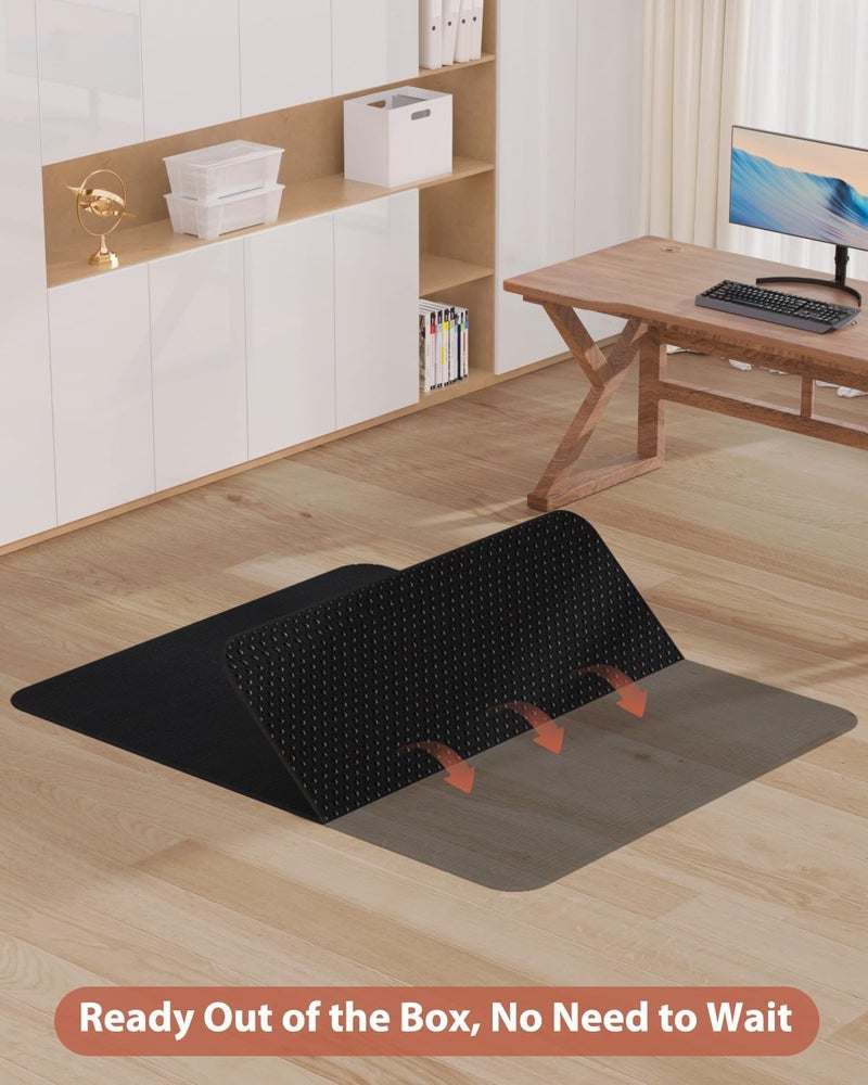 Blvornl Office Chair Mat for Hardwood Floor and Low Pile Carpet, 47" x 60" Corduroy Surface Desk Rolling Chair Mat for Hard Floors, Heavy Duty Carpeted Floor Protector Rug for Home Office, Black - Image 2